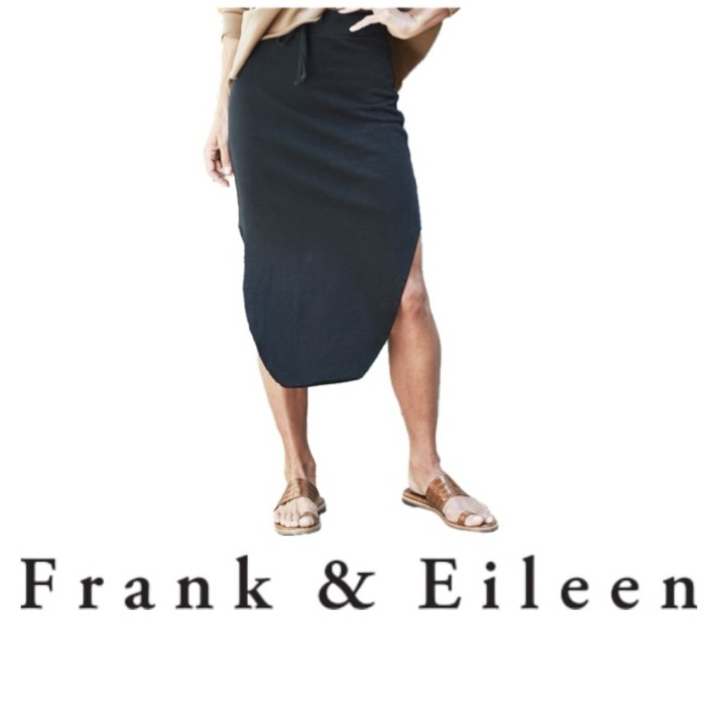 Frank & Eileen Black Midi Pencil Skirt with Side Slit